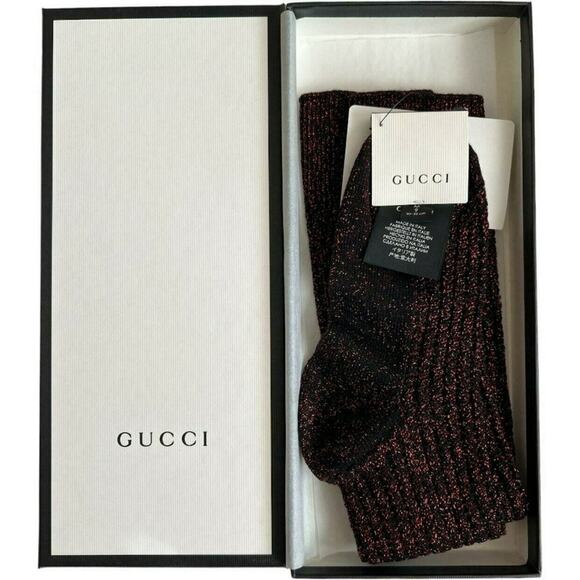 Gucci Wool Red/Black Metallic Crew Socks, M9 20-22cm - Picture 1 of 9
